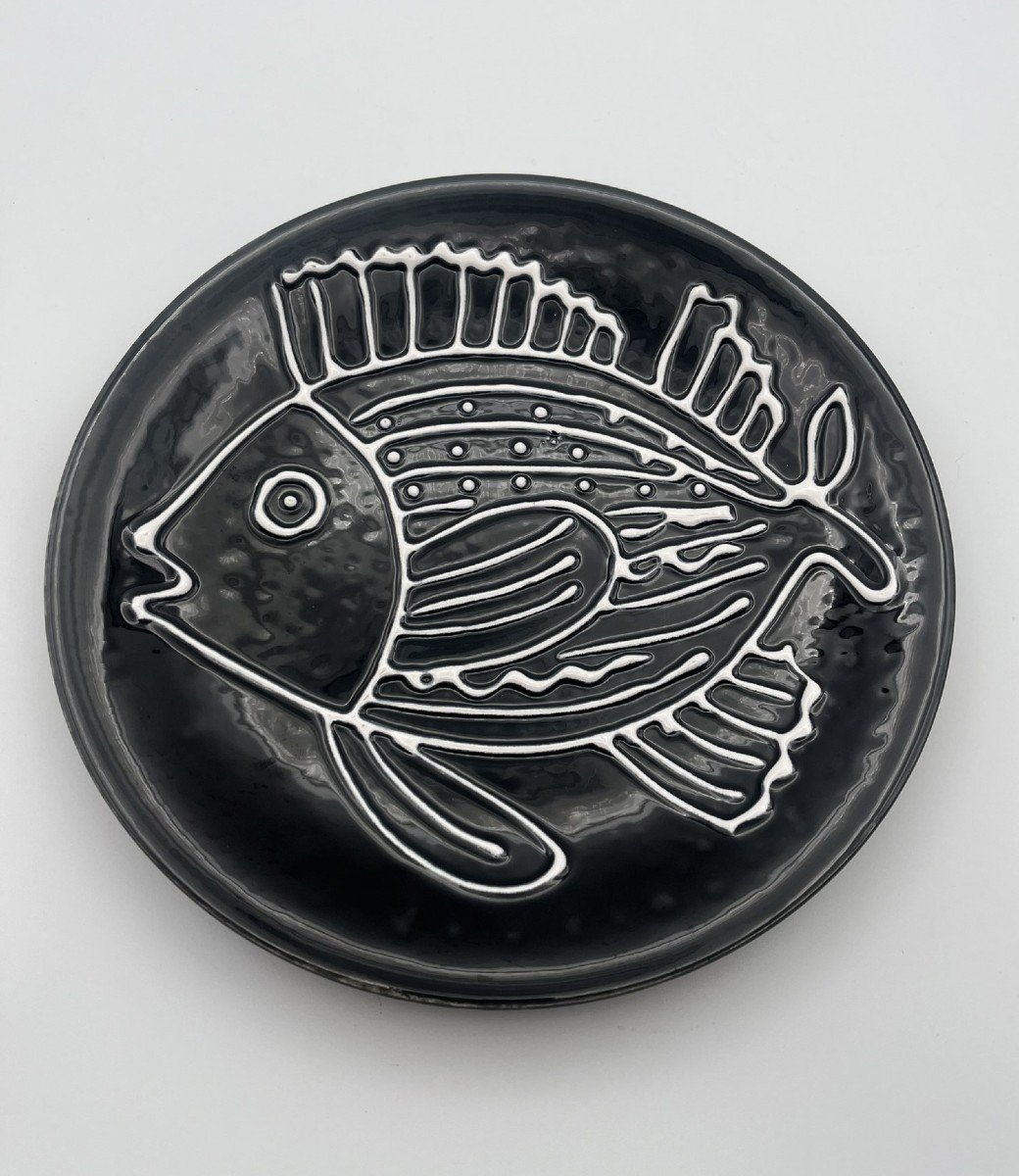 Robert Picault For Longchamps - Fish Service In Black And White Earthenware-photo-4