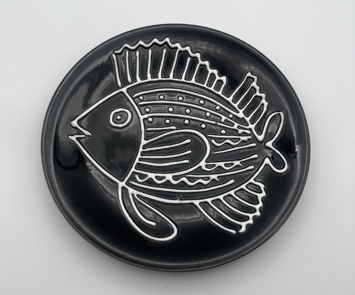 Robert Picault For Longchamps - Fish Service In Black And White Earthenware-photo-5