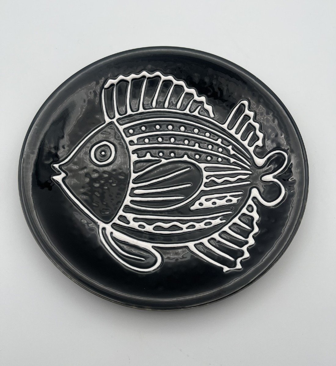 Robert Picault For Longchamps - Fish Service In Black And White Earthenware-photo-7