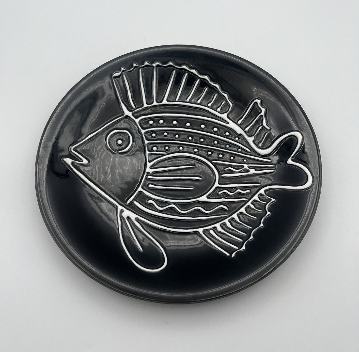 Robert Picault For Longchamps - Fish Service In Black And White Earthenware-photo-8