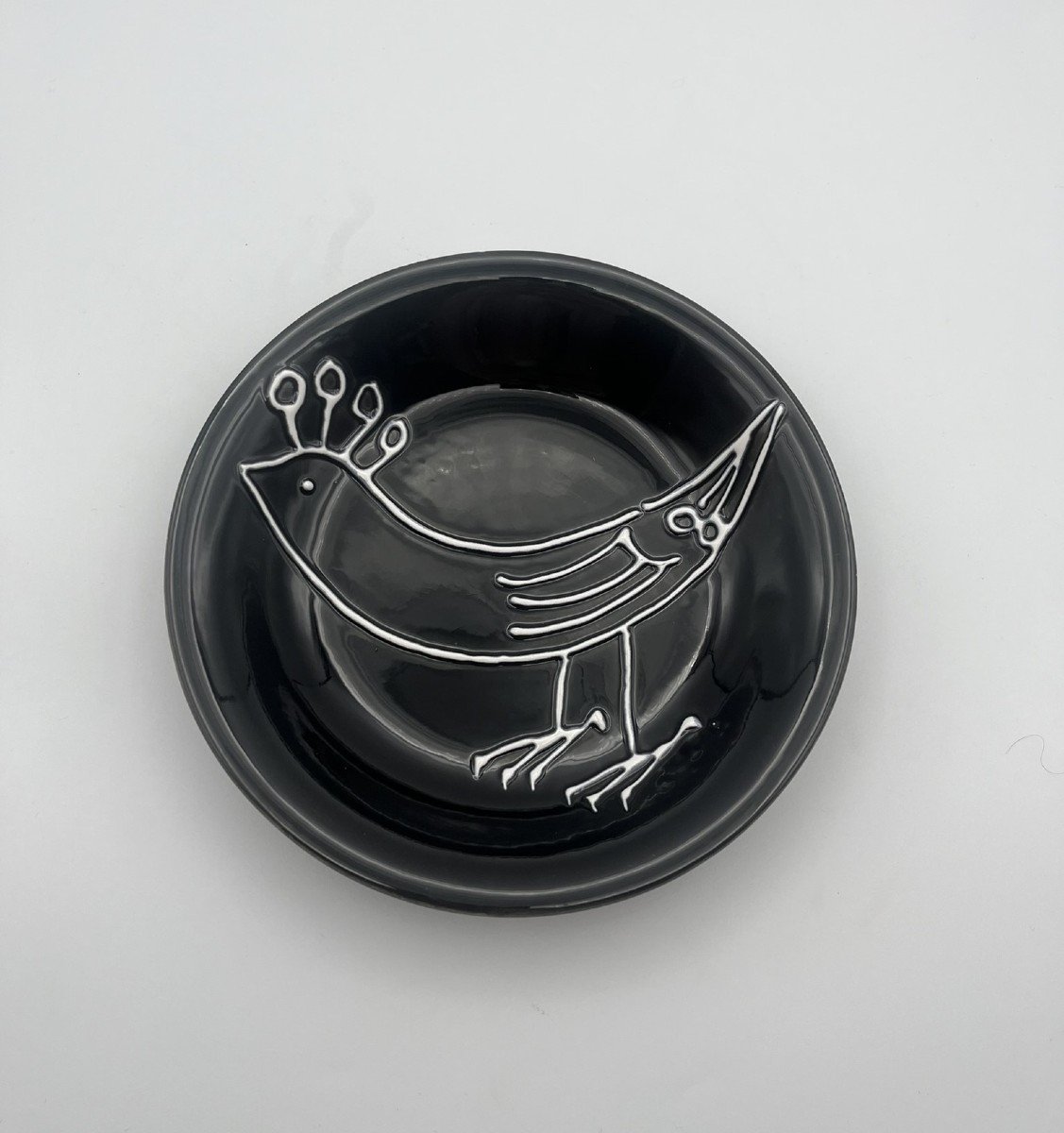 Robert Picault For Longchamps - Bird Service In Black And White Earthenware-photo-2