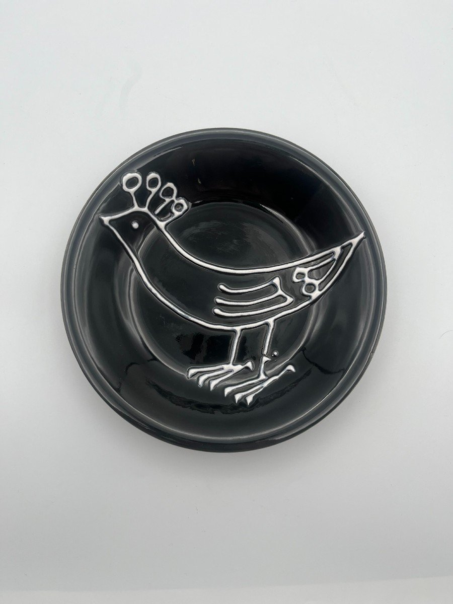 Robert Picault For Longchamps - Bird Service In Black And White Earthenware-photo-3