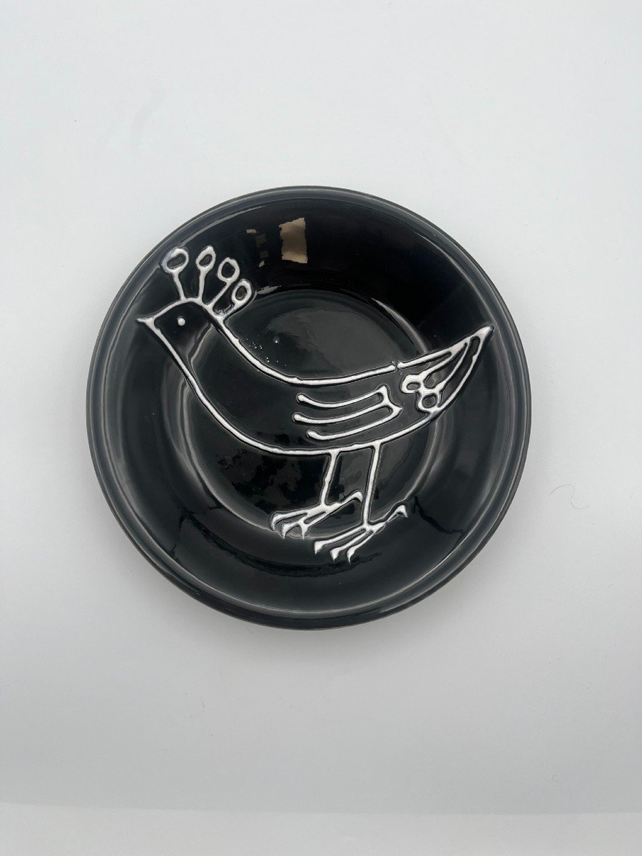 Robert Picault For Longchamps - Bird Service In Black And White Earthenware-photo-4