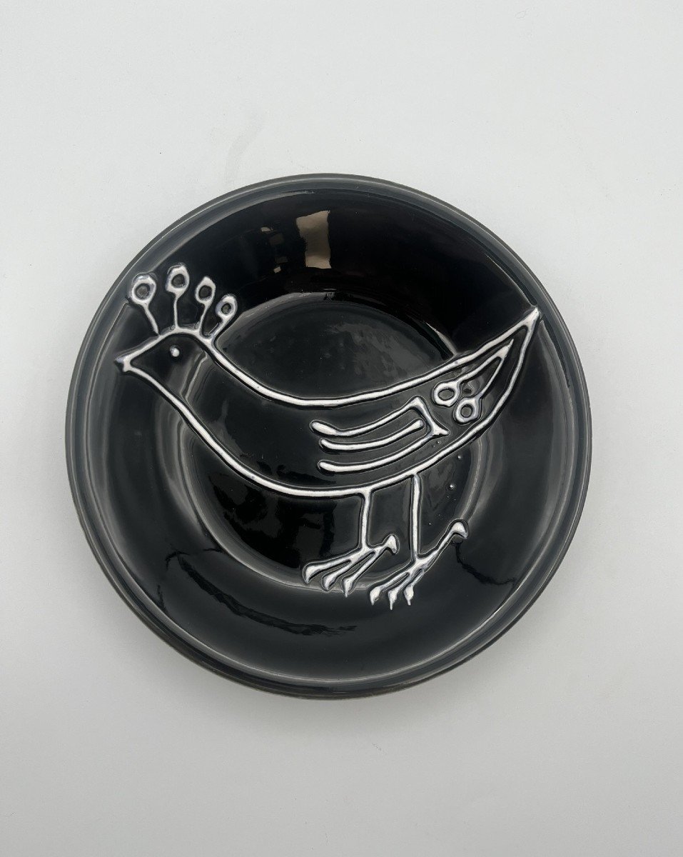 Robert Picault For Longchamps - Bird Service In Black And White Earthenware-photo-2