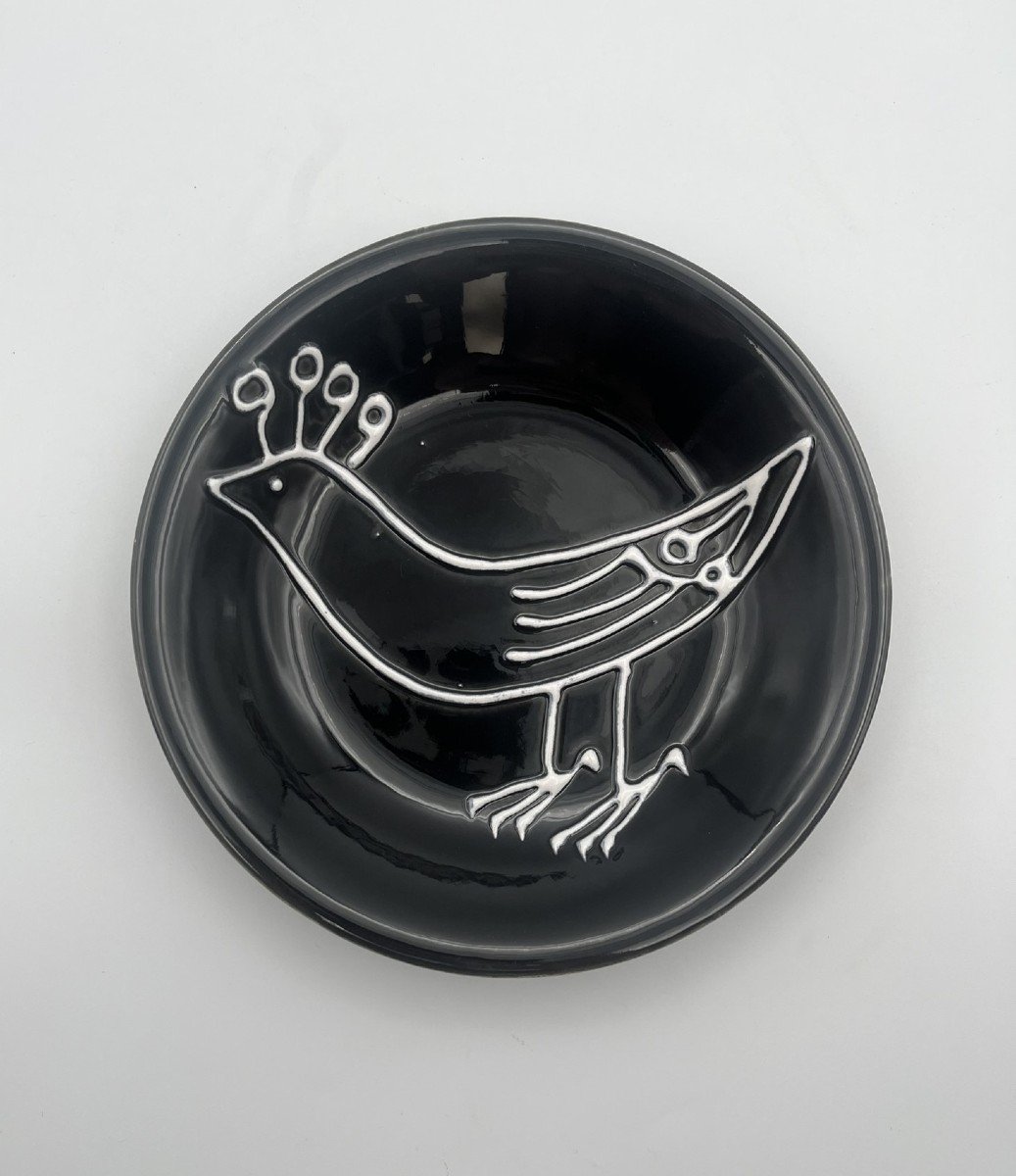 Robert Picault For Longchamps - Bird Service In Black And White Earthenware-photo-3