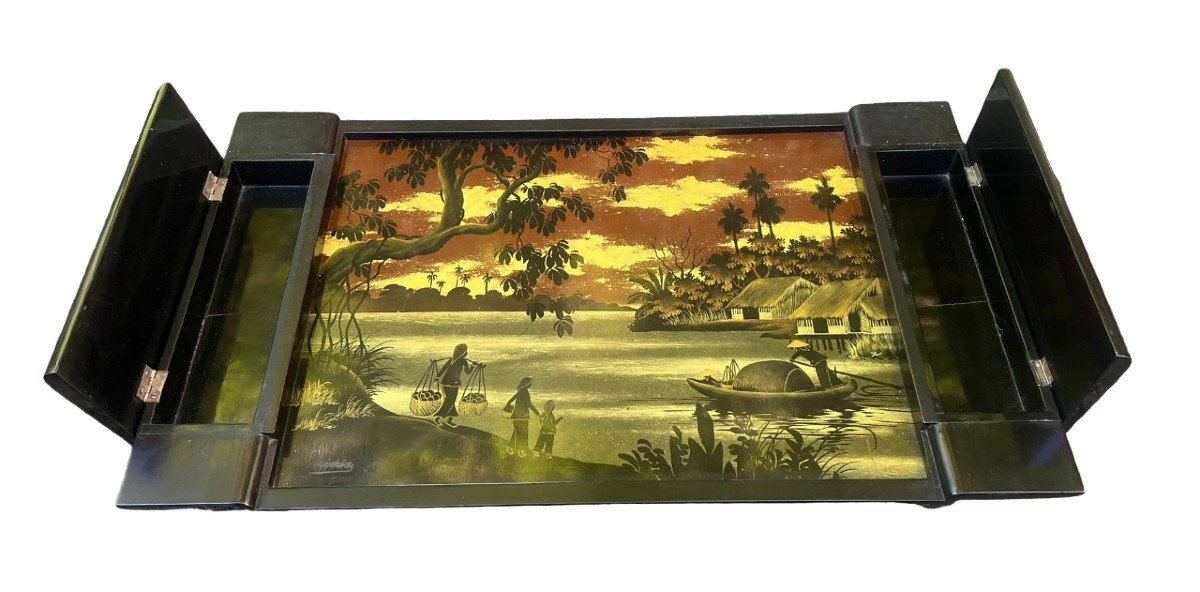 Lacquer Serving Tray - Indochina Vietnam - Circa 30s/40s - Signature To Identify-photo-3