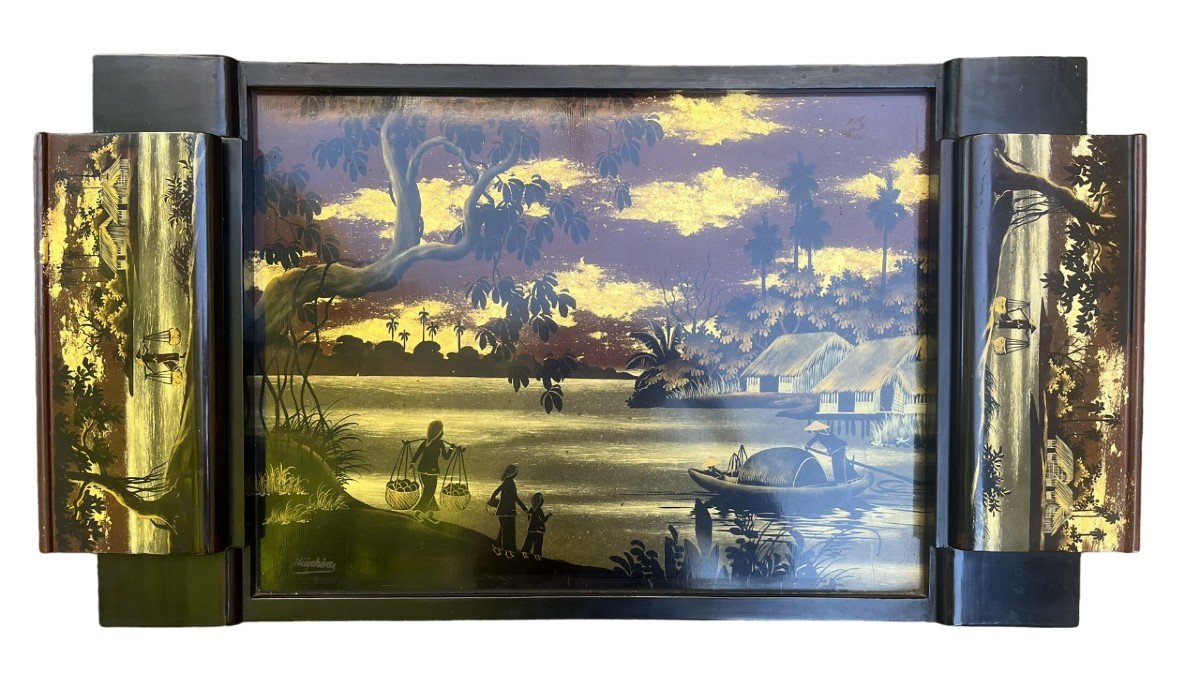 Lacquer Serving Tray - Indochina Vietnam - Circa 30s/40s - Signature To Identify-photo-4