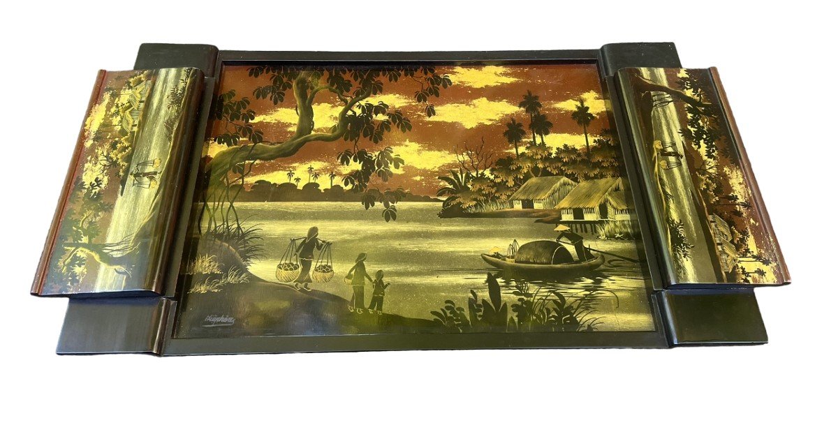 Lacquer Serving Tray - Indochina Vietnam - Circa 30s/40s - Signature To Identify