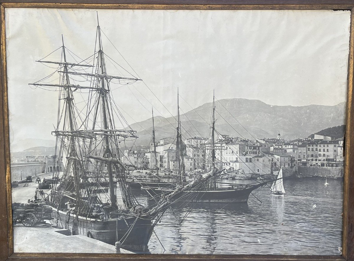 Huge And Superb Photograph Circa 1900 Of The Port Of Menton With Its Original Frame-photo-2