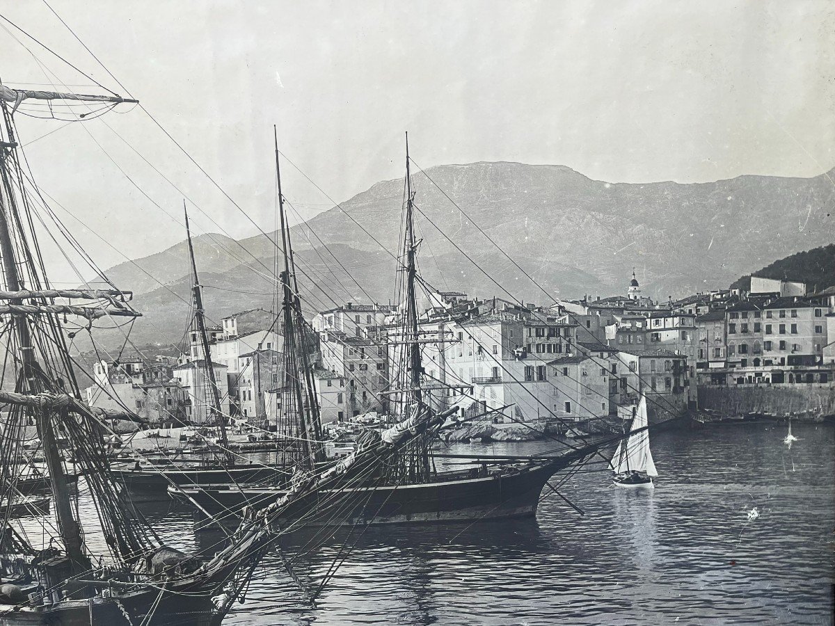 Huge And Superb Photograph Circa 1900 Of The Port Of Menton With Its Original Frame-photo-4