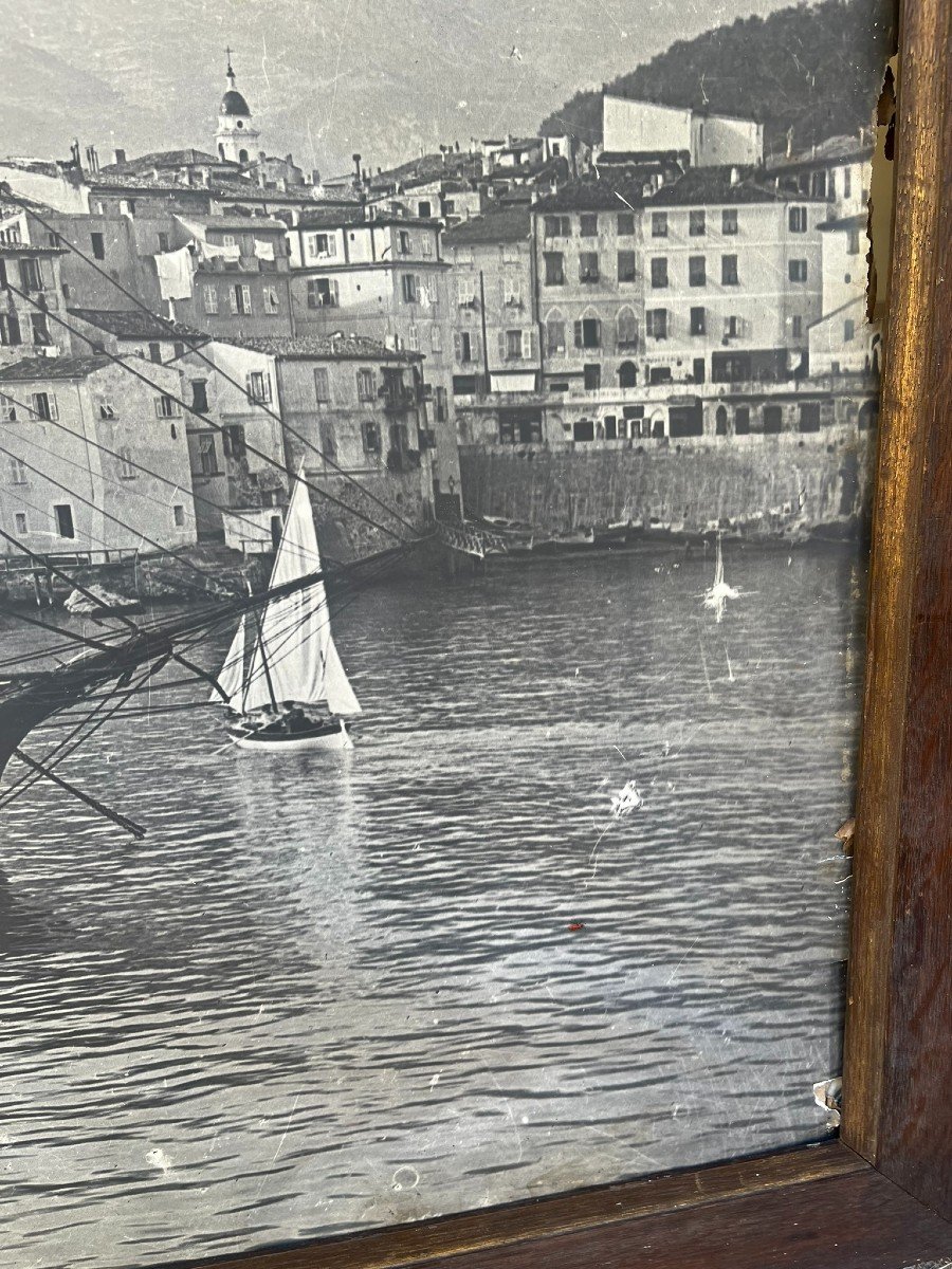 Huge And Superb Photograph Circa 1900 Of The Port Of Menton With Its Original Frame-photo-1