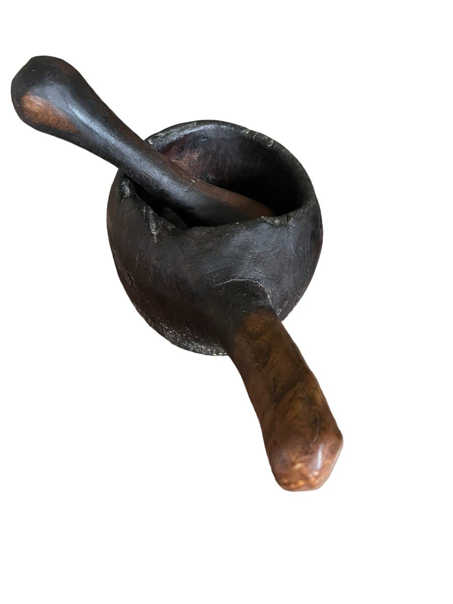 Popular Art - 19th Century Wooden Mortar And Pestle-photo-2