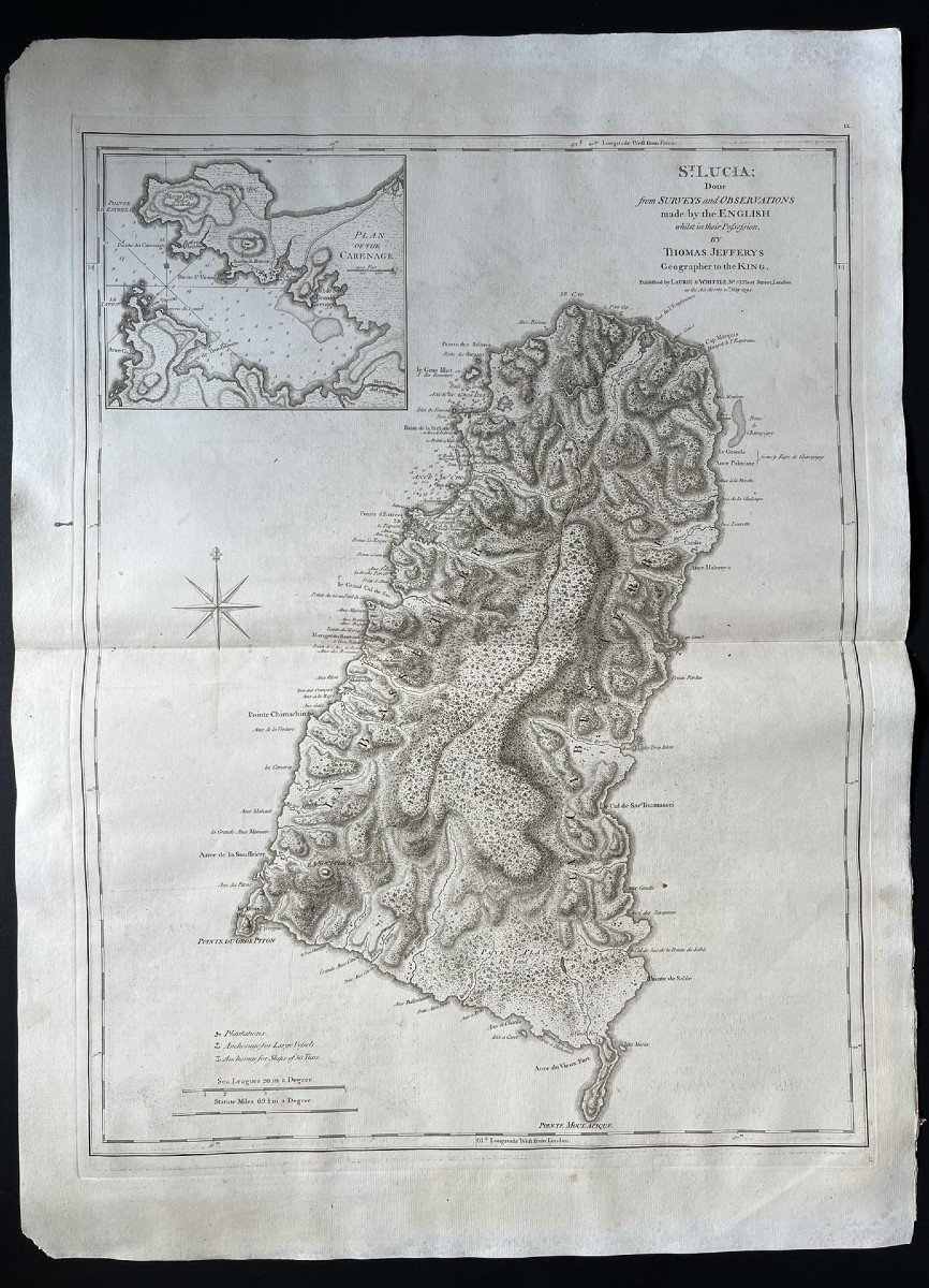 Grande Carte XVIIIème - Sainte-lucie - Caraïbes - Laurie Et Whittle / Jefferys