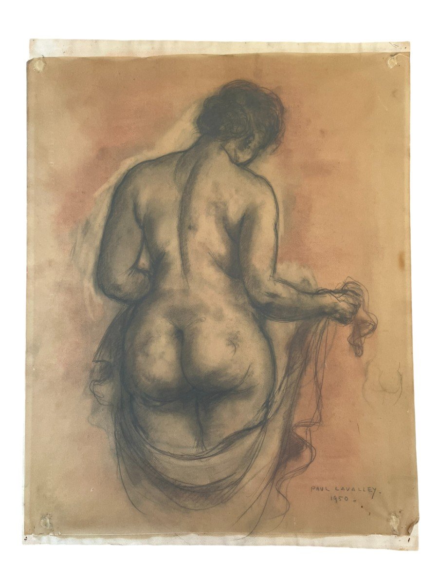 Paul L. Lavalley - Female Nude - Charcoal And Red Chalk - 1950