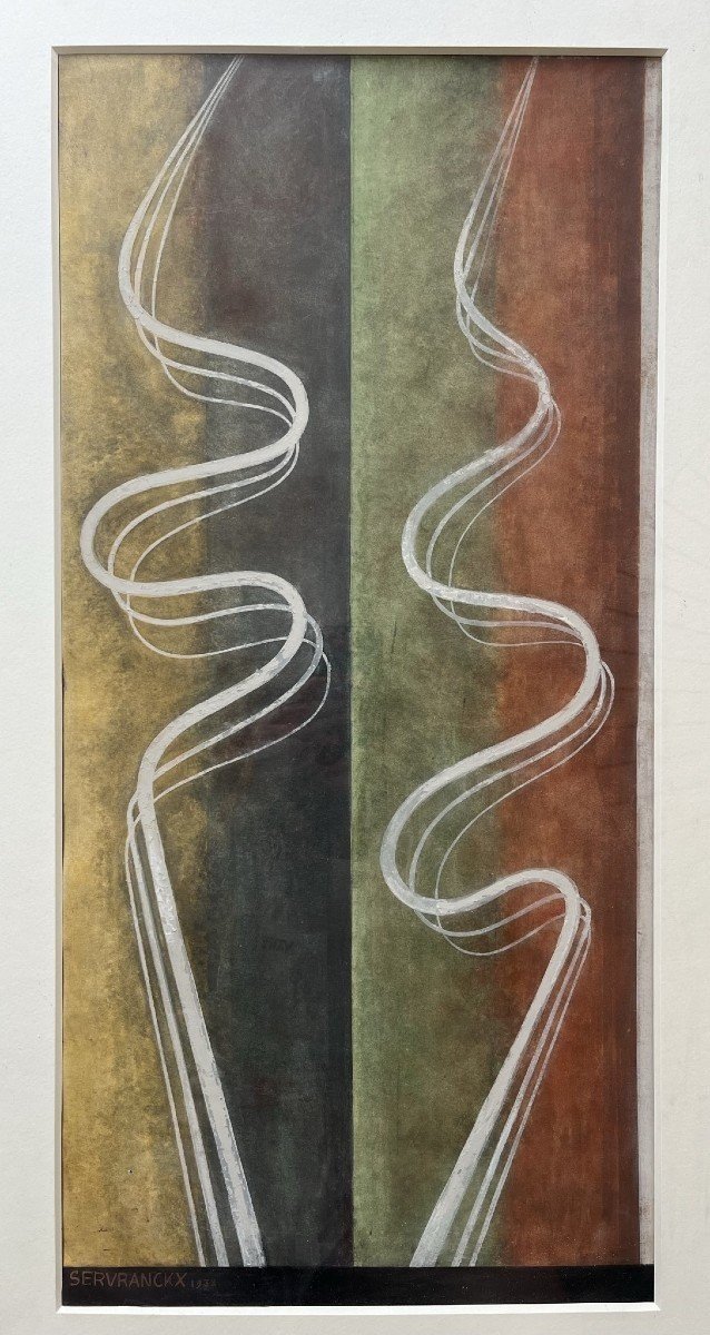 Victor Servranckx - Gouache Watercolor - Undulations - Composition With Ribbons - 1932-photo-2