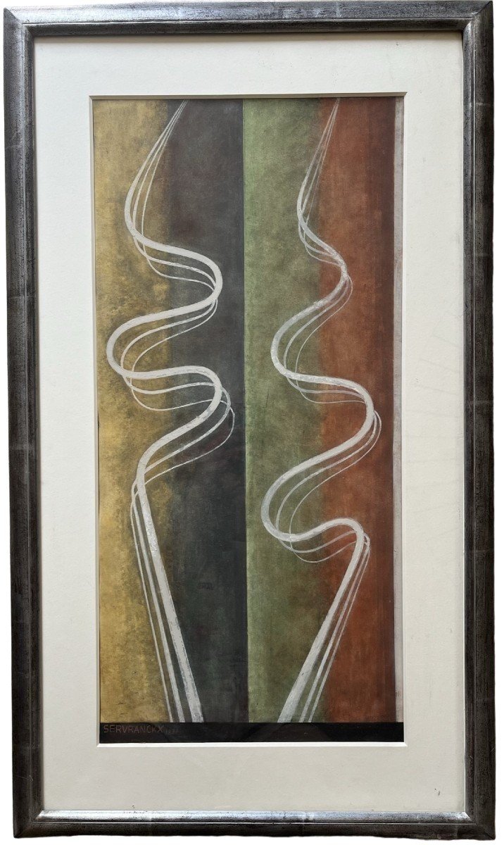 Victor Servranckx - Gouache Watercolor - Undulations - Composition With Ribbons - 1932