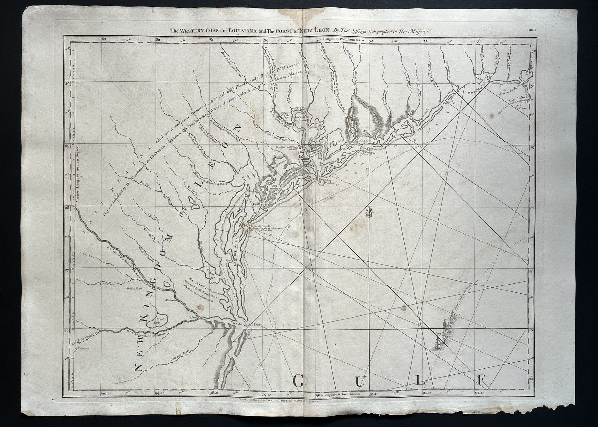 Grande Carte XVIIIème Du Texas - Coast Of Louisiana And The Coast Of New Leon - T. Jefferys