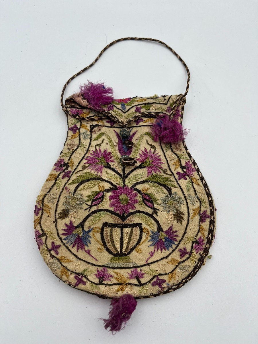 19th Century Ottoman Embroidered Wool Purse - Turkey - Circa 1840