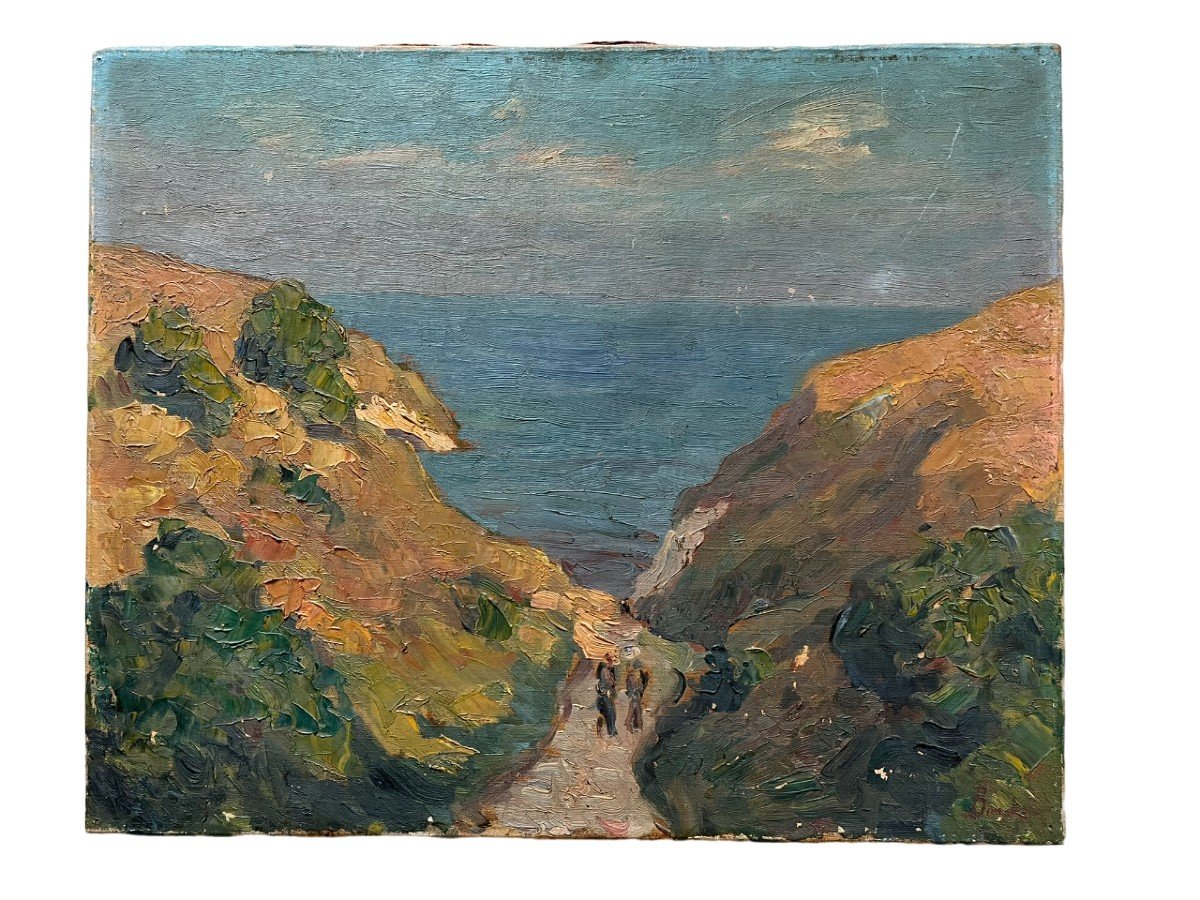 Léonard Bordes - Huile Sur Toile - Bord De Mer - XXème