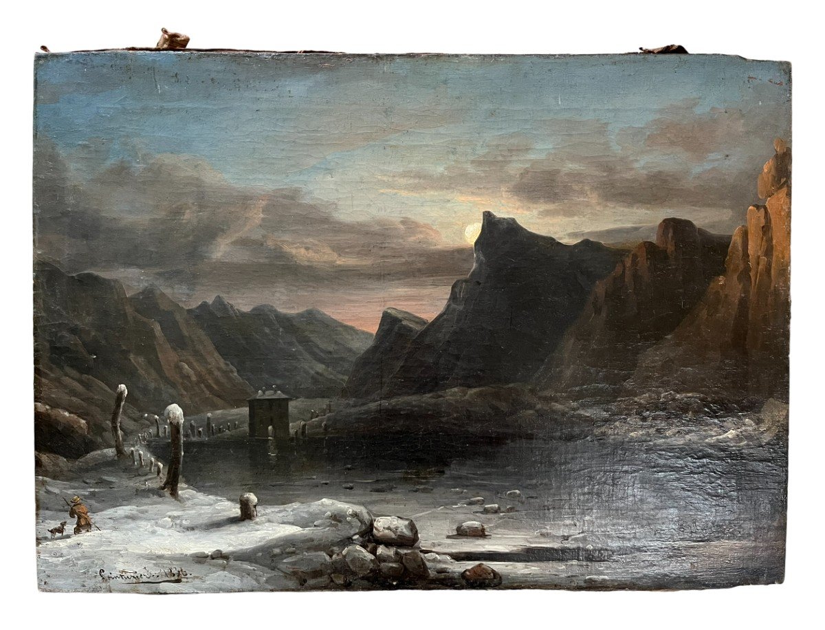 Etienne-Charles Pointurier - Huile Sur Toile XIXème - Paysage De Neige - 1836 - Jura