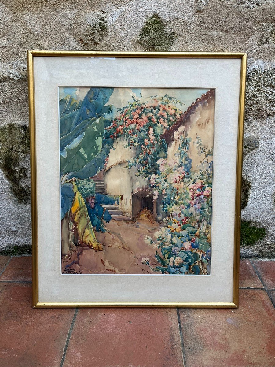 Francisco Bonnin Guerin - Large Watercolor - Puerto Cruz Tenerife - Canary Islands-photo-3