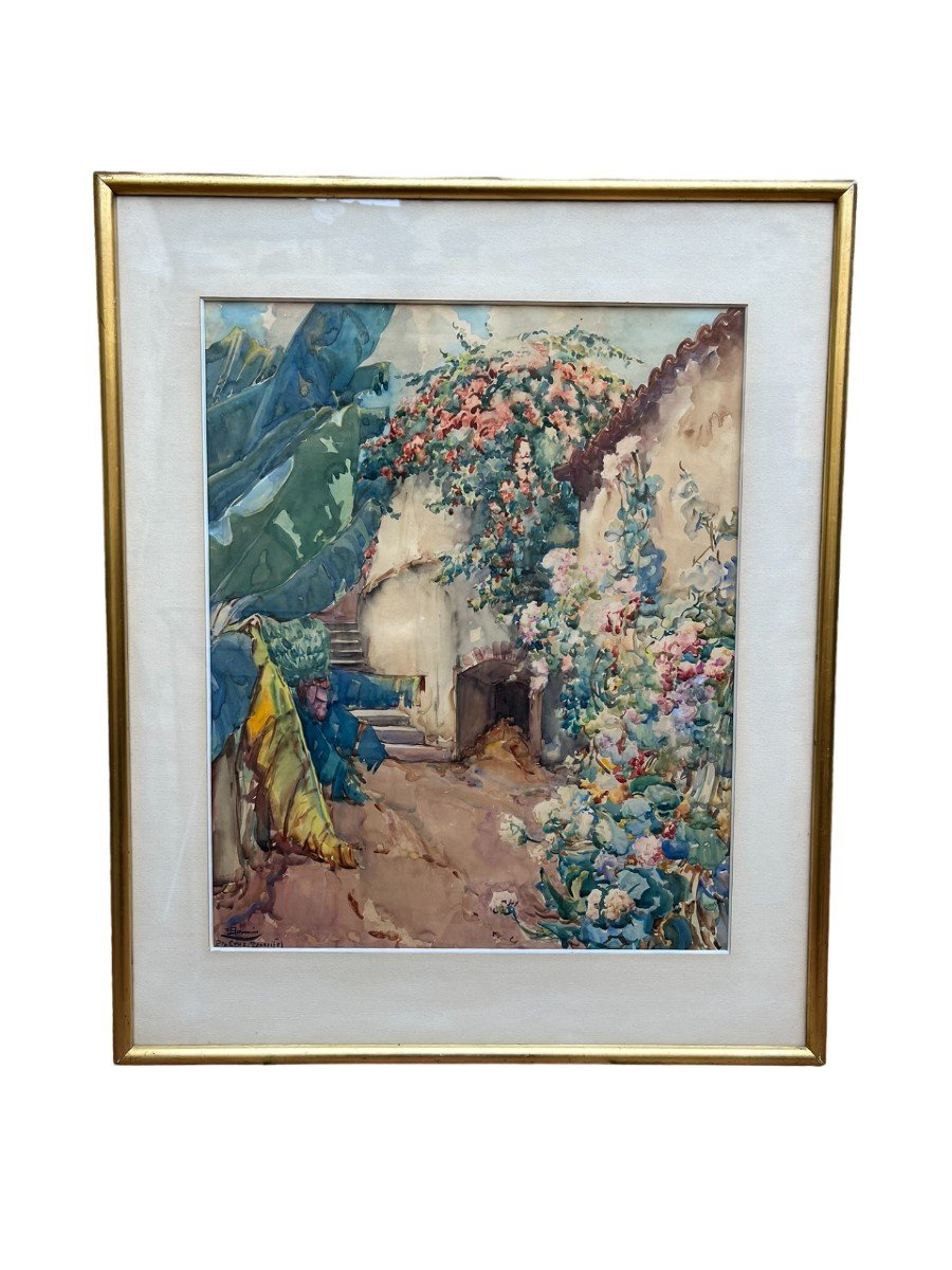 Francisco Bonnin Guerin - Large Watercolor - Puerto Cruz Tenerife - Canary Islands-photo-4