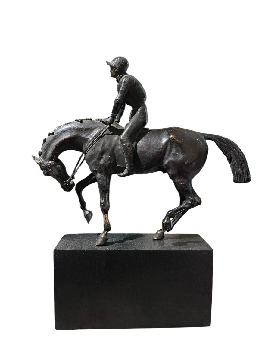 Bronze 19th Century - Jockey On Horseback - Rider-photo-2