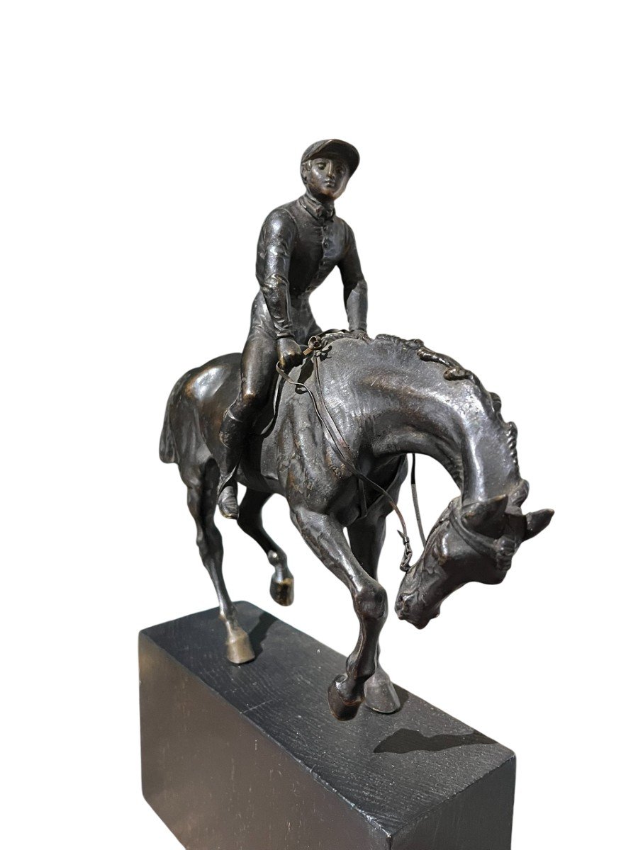 Bronze 19th Century - Jockey On Horseback - Rider-photo-3