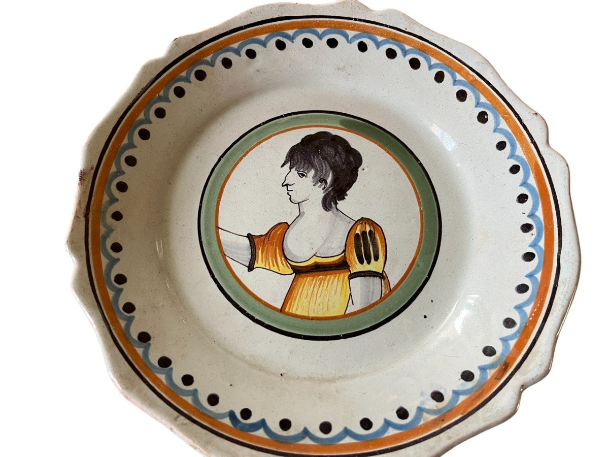 Faïence de Nevers - Première Empire - Assiette En Polychromie - Buste De Femme-photo-2