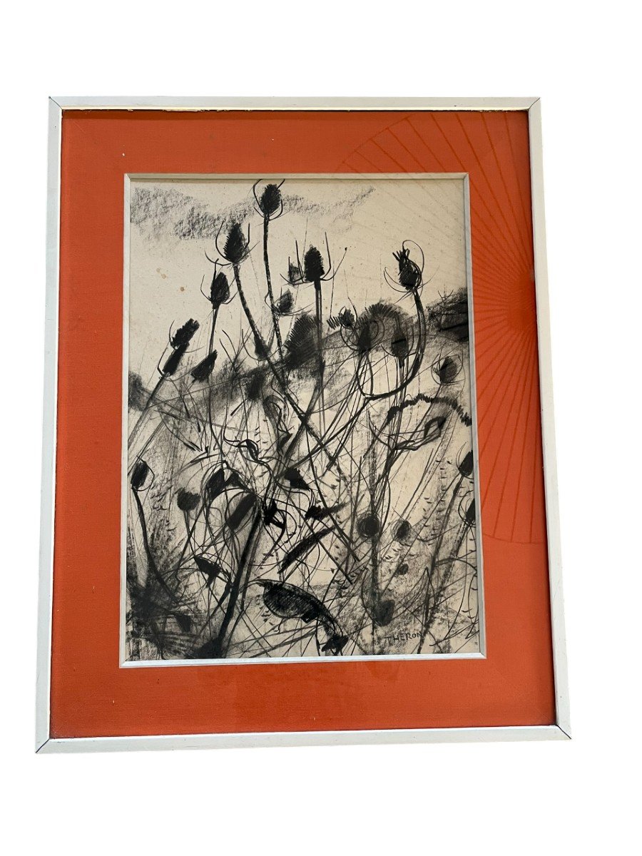 Pierre Theron - Original Charcoal - Thistles - Circa 1960/70-photo-2