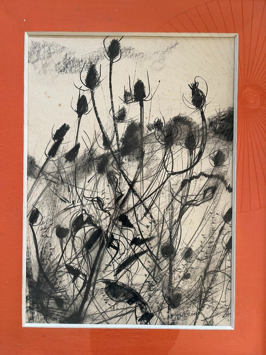 Pierre Theron - Original Charcoal - Thistles - Circa 1960/70-photo-3