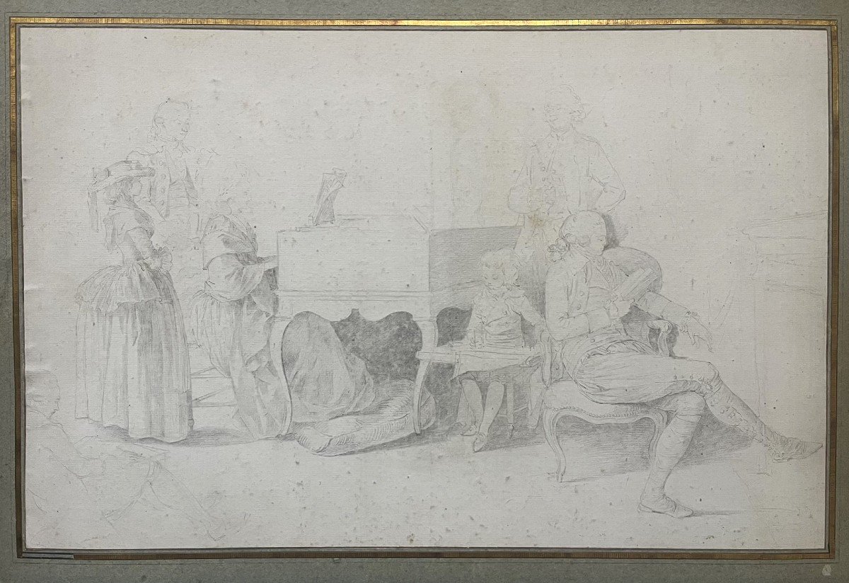 18th Century French School - Pencil Drawing - The Concert-photo-2