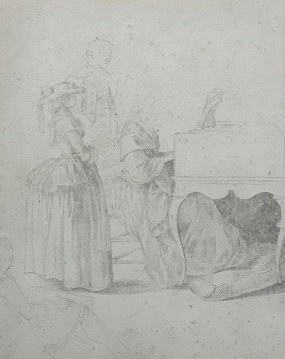 18th Century French School - Pencil Drawing - The Concert-photo-3