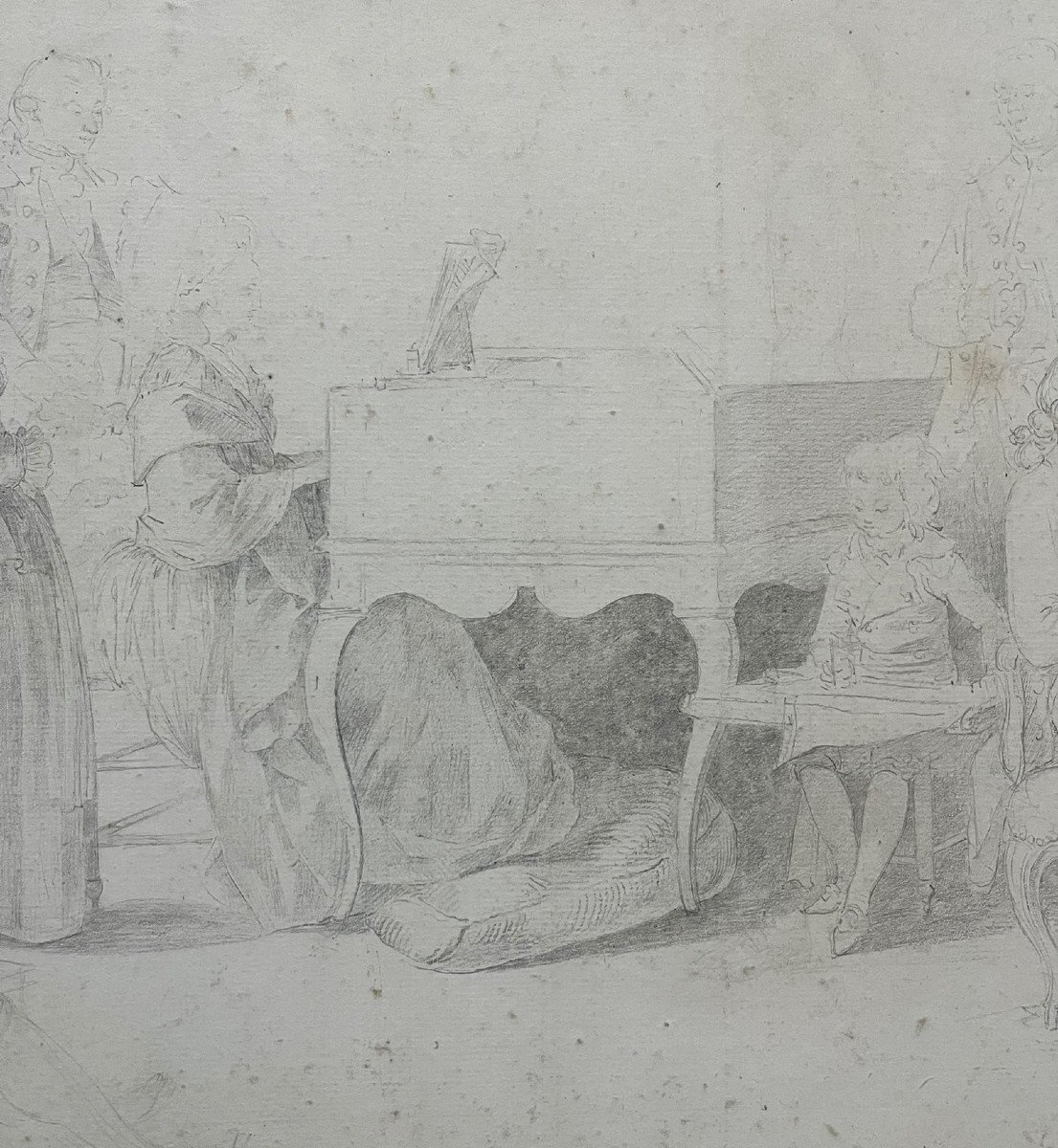 18th Century French School - Pencil Drawing - The Concert-photo-4