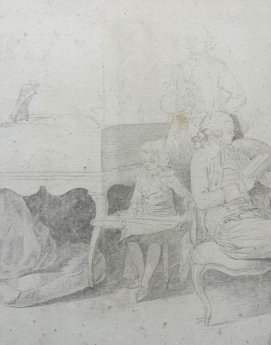 18th Century French School - Pencil Drawing - The Concert-photo-3