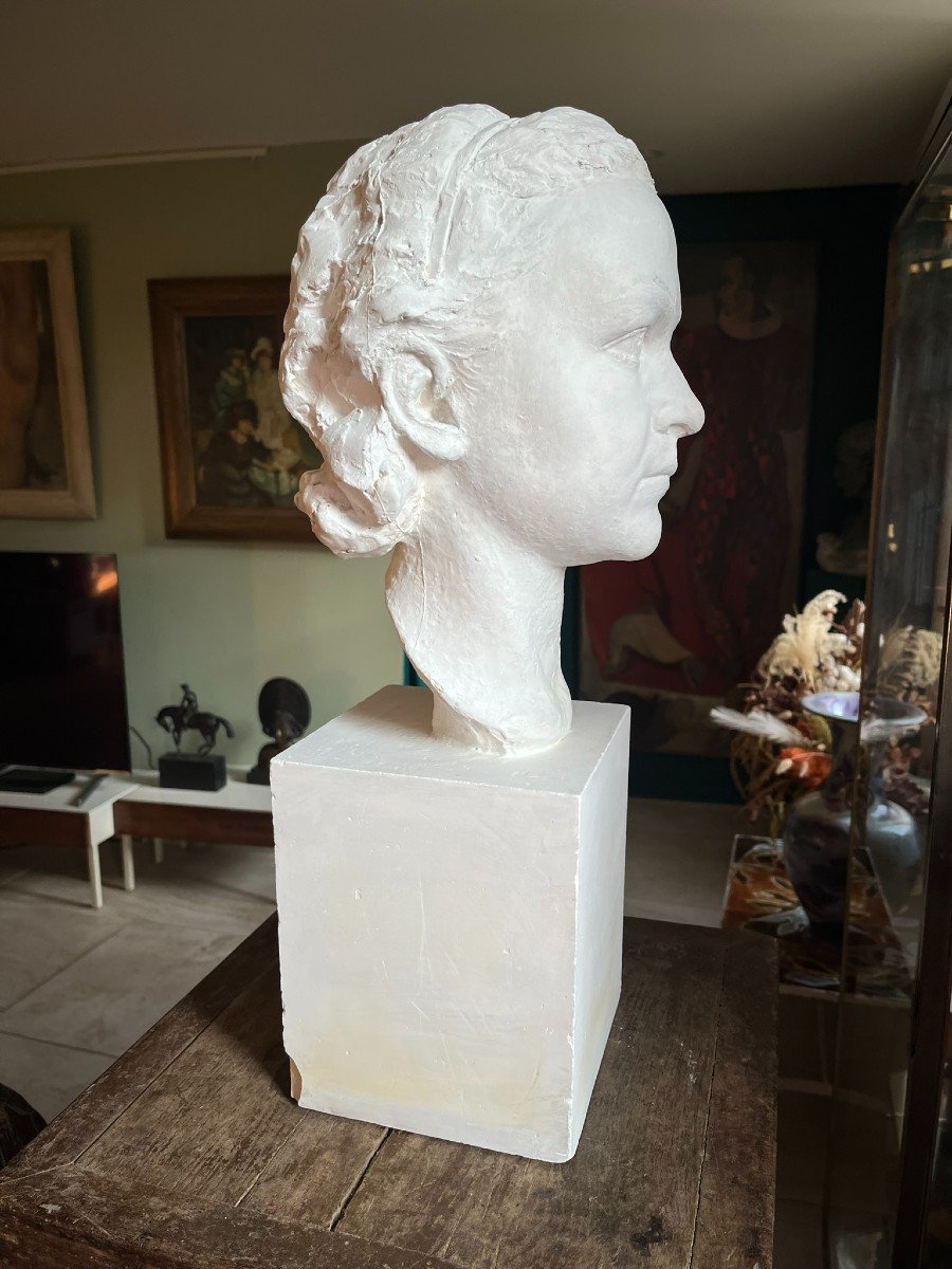 Léon Mouradoff - Plaster Bust Of A Young Girl - Signed And Dated 1935 - Workshop Proof -photo-2