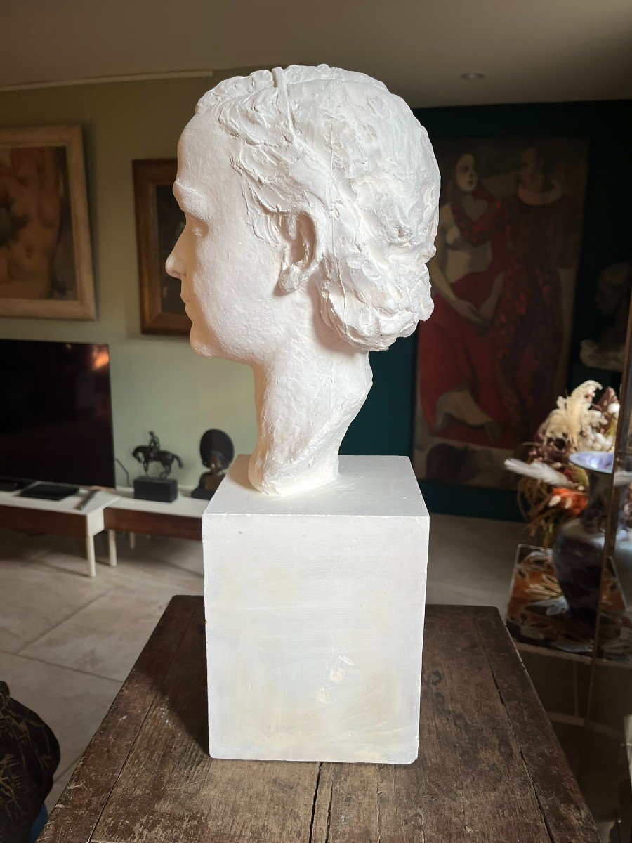 Léon Mouradoff - Plaster Bust Of A Young Girl - Signed And Dated 1935 - Workshop Proof -photo-1