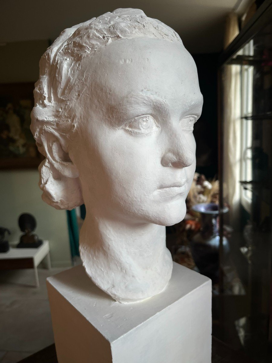 Léon Mouradoff - Plaster Bust Of A Young Girl - Signed And Dated 1935 - Workshop Proof -photo-3