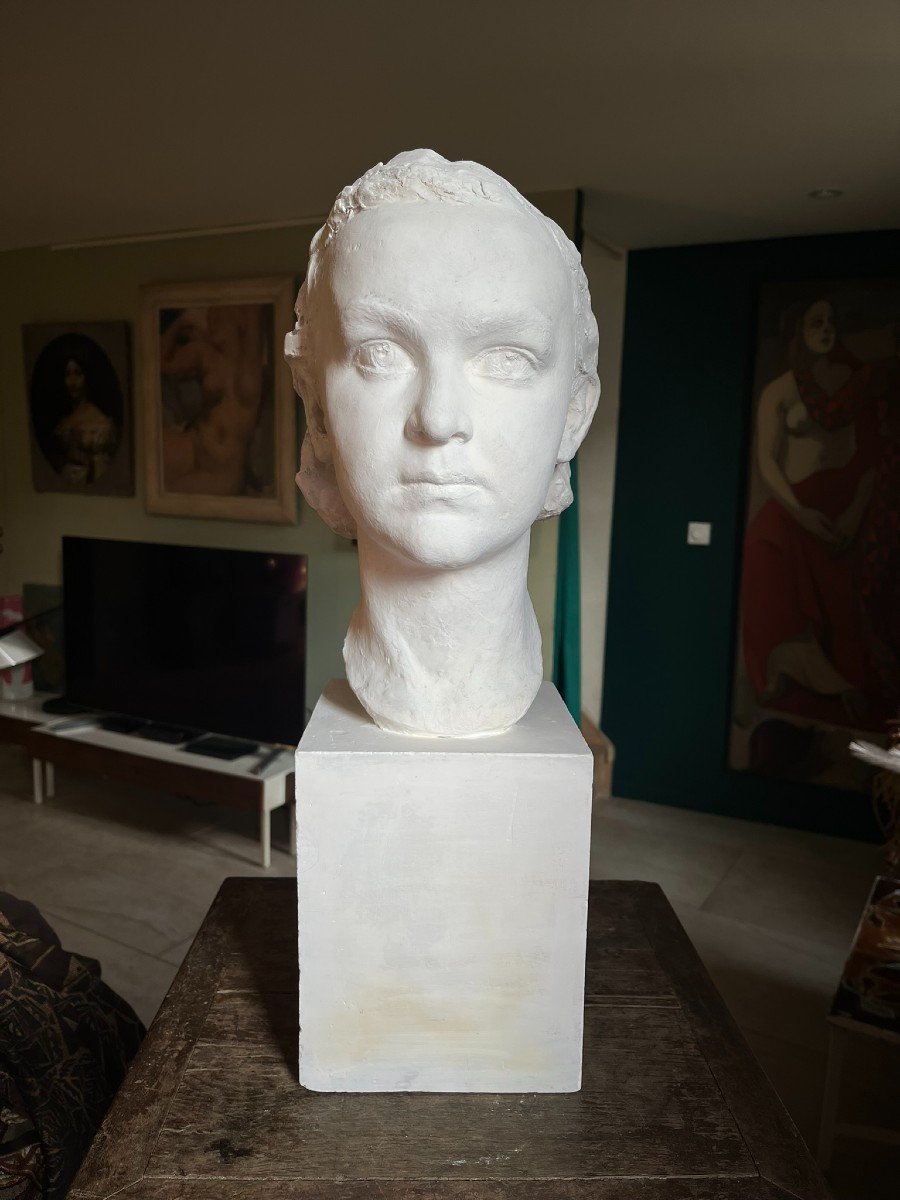 Léon Mouradoff - Plaster Bust Of A Young Girl - Signed And Dated 1935 - Workshop Proof 