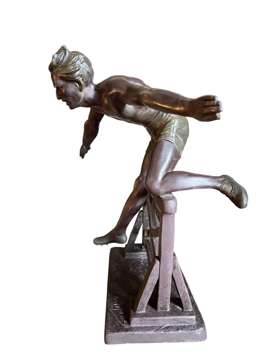 Demetre Chiparus - Patinated Spelter Sculpture - The Hedge Jump - Circa 1930-photo-4