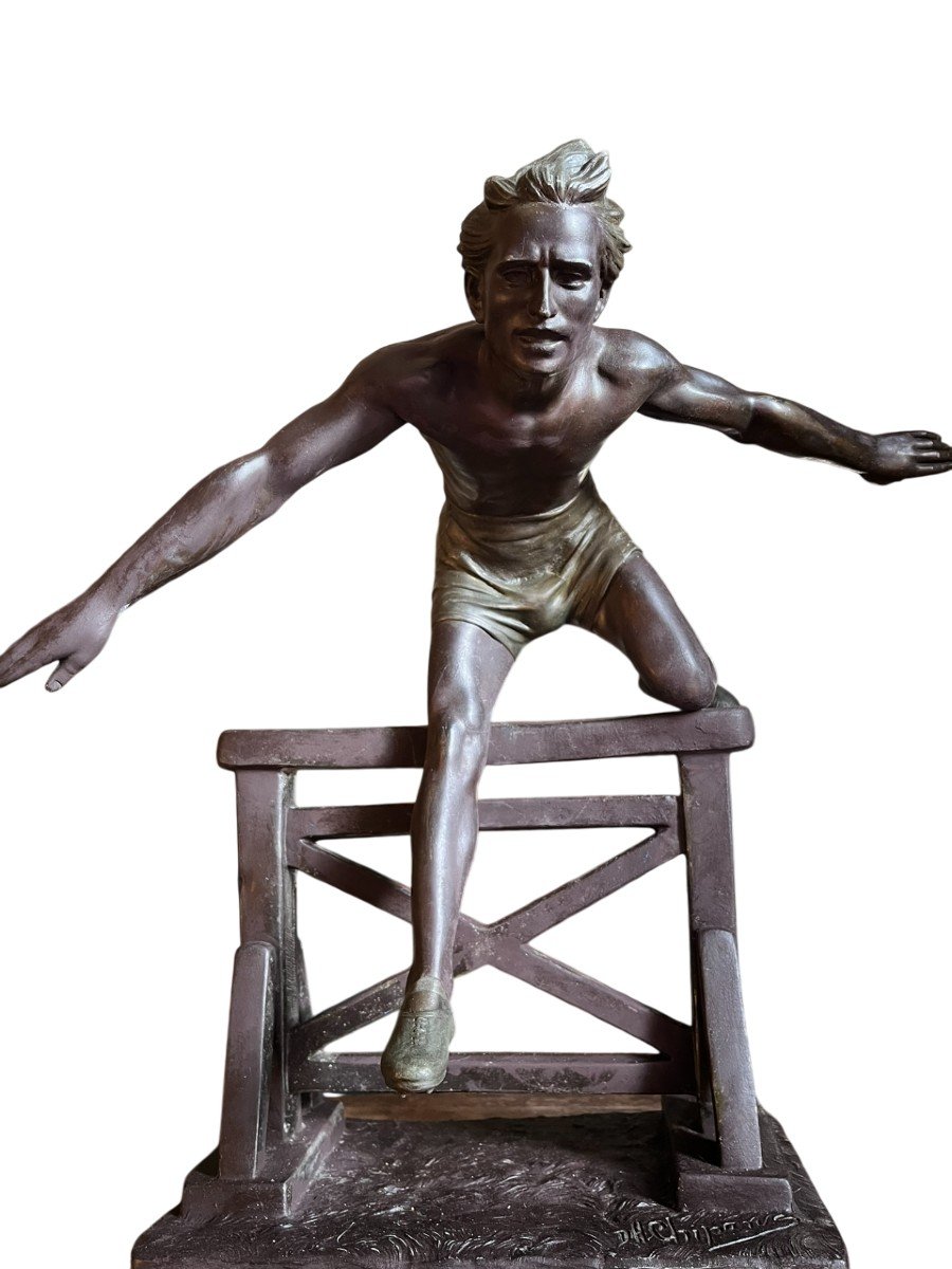 Demetre Chiparus - Patinated Spelter Sculpture - The Hedge Jump - Circa 1930-photo-3