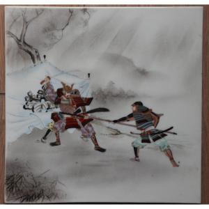 Porcelain Plate From Japan - Samurai Combat - Meiji