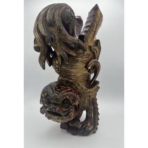 19th Century China - Fô Dog In Painted Wood - Lion De Fo