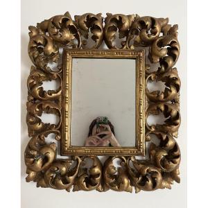 Italian Mirror In Golden Wood XIXth - Baroque