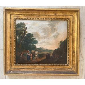 18th Century French School - Pastoral Scene - Oil On Canvas