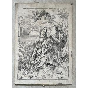 Bois Gravé Original d'Albrecht Dürer - La Sainte Famille Aux Trois Lièvres - Tirage XVIIIème