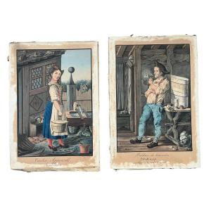 Pair Of 19th Century Swiss Watercolors - Peasant Woman And Peasant From The Canton Appenzell - Swiss School