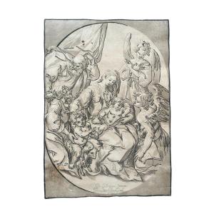 Ludolph Büsinck - Bois Gravé Clair-obscur XVIIème - La Sainte Famille - 1623