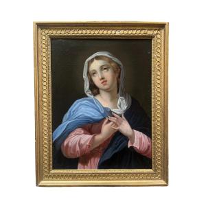 Huile Sur Toile Circa 1800 - Ecole Italienne - La Vierge Marie 