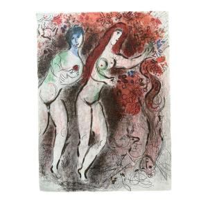 Marc Chagall - Lithographie Originale - Adam Et Eve - 1960